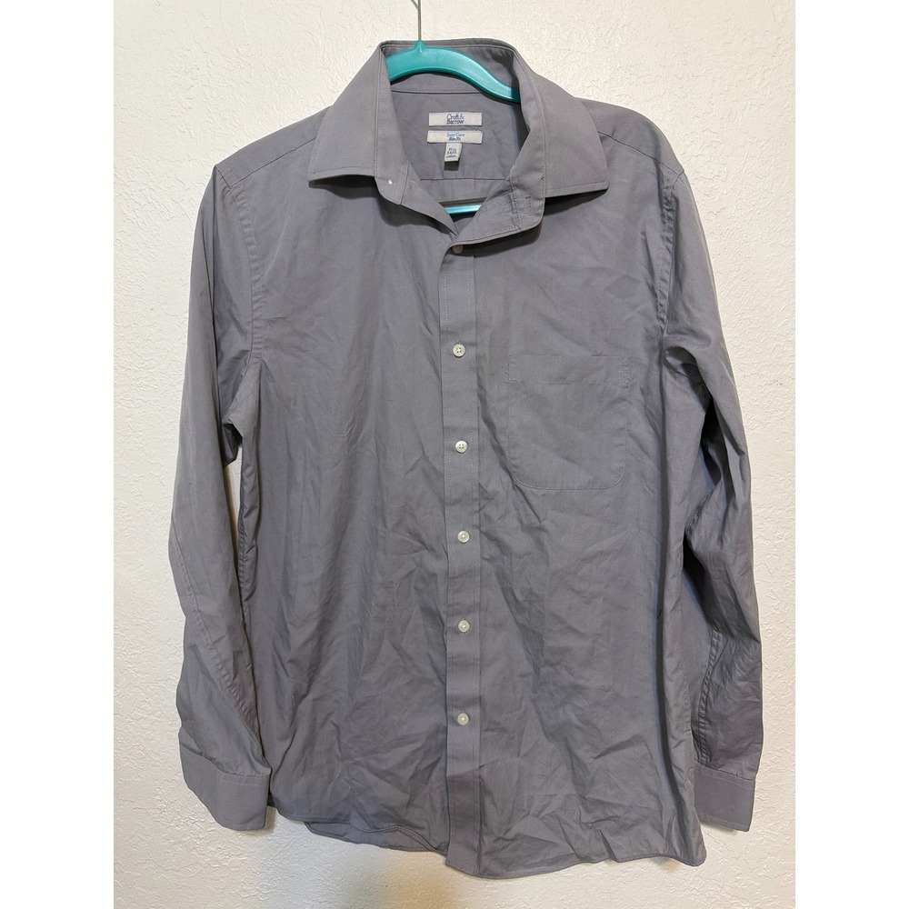 Croft & Barrow Mens Gray Easy Care Slim Fit Dress Shirt 15.5 34/35 Button Down
